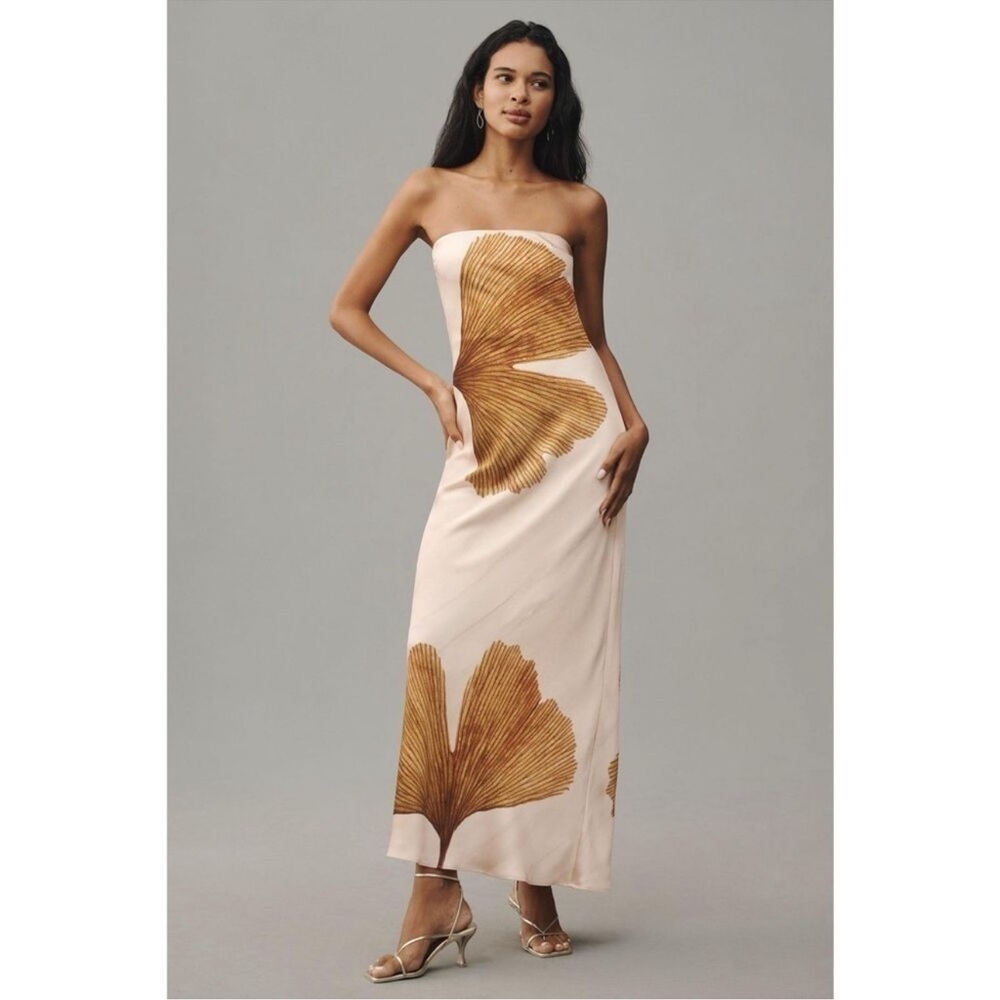 NWT! Anthropologie The Fleur Strapless Satin Maxi Slip Dress Size XL 🟤 - Picture 1 of 8